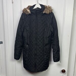 Esprit women’s quilted puffer winter jacket 3/4 length coat size large